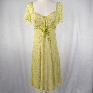 Nougat London Silk Chartreuse Leopard Empire Y2K Milkmaid Fairy Dress Sz 2